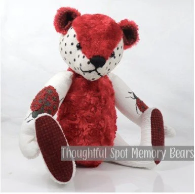 special order for Kathi - medium standard bear made using ladybug theme fabrics © 2024