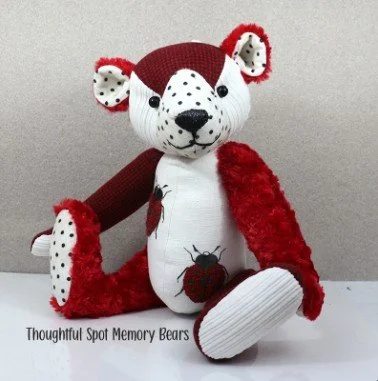 special order for Kathi - large standard bear made using ladybug theme fabrics © 2024