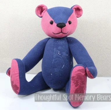 special order for Kylie - large standard bear made using an embroidered fleece sweatshirt and t-shirt © 2024