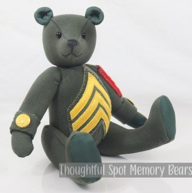 special order for Erica - small standard bear made using army jacket  © 2025