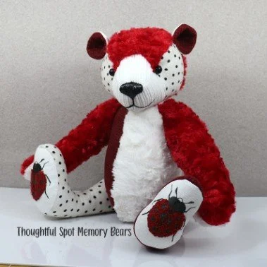 special order for Kathi - large standard bear made using ladybug theme fabrics © 2024