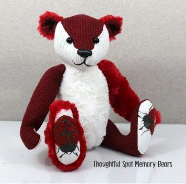 special order for Kathi - medium standard bear made using ladybug theme fabrics © 2024