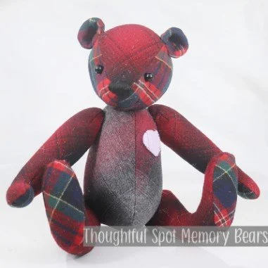 special order for Kelli - medium standard bear made using wool flannel shirts © 2025