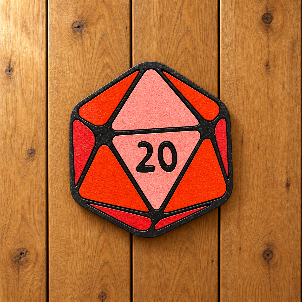 Red d20 magnet on honey oak-7.png