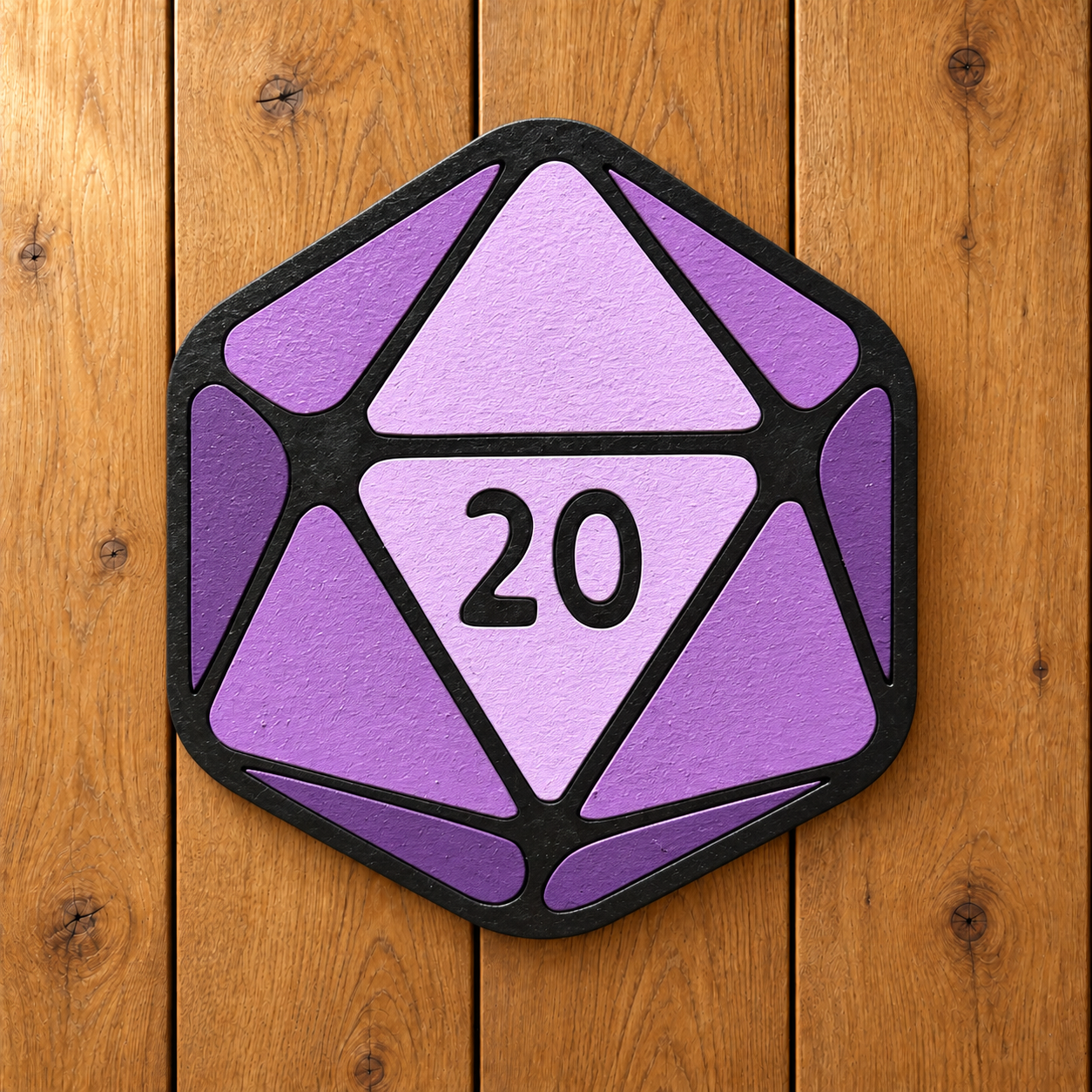 Purple D20 die magnet on oak-9.png