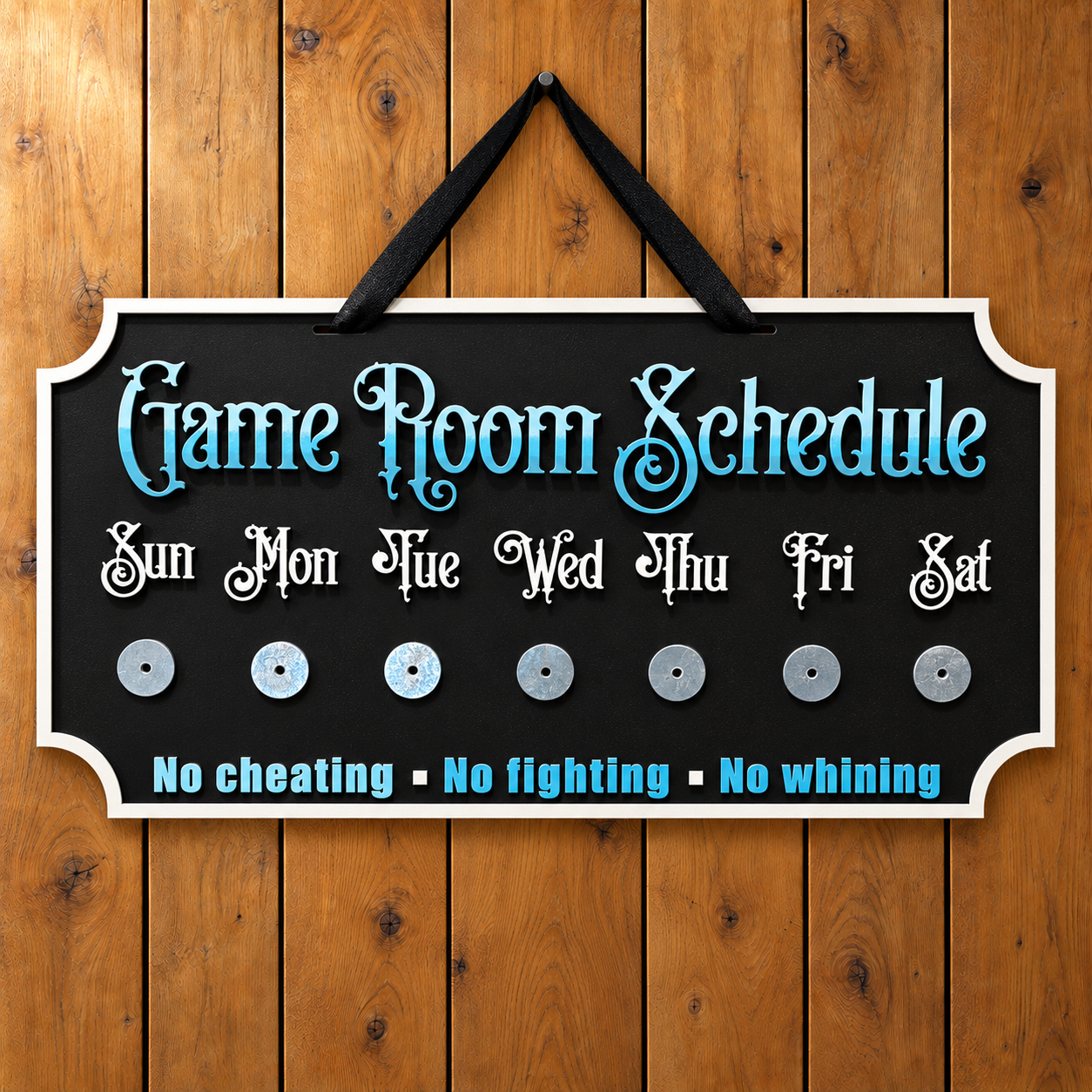 Blue game room schedule sign-4.png
