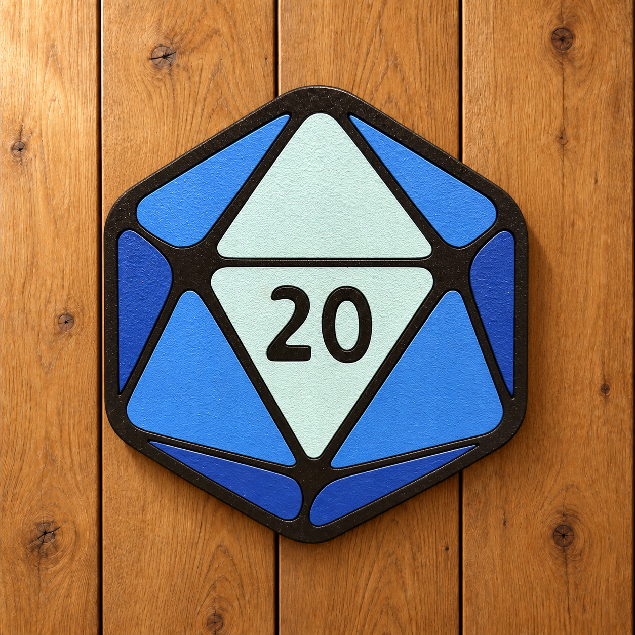Blue D20 Magnet on Oak Wood-2.png