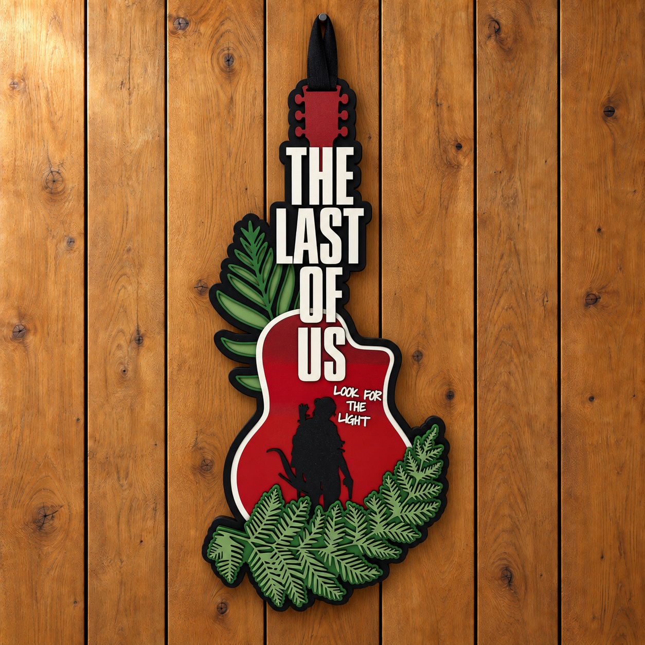 Hand-painted red guitar sign with fern leaves-2.png