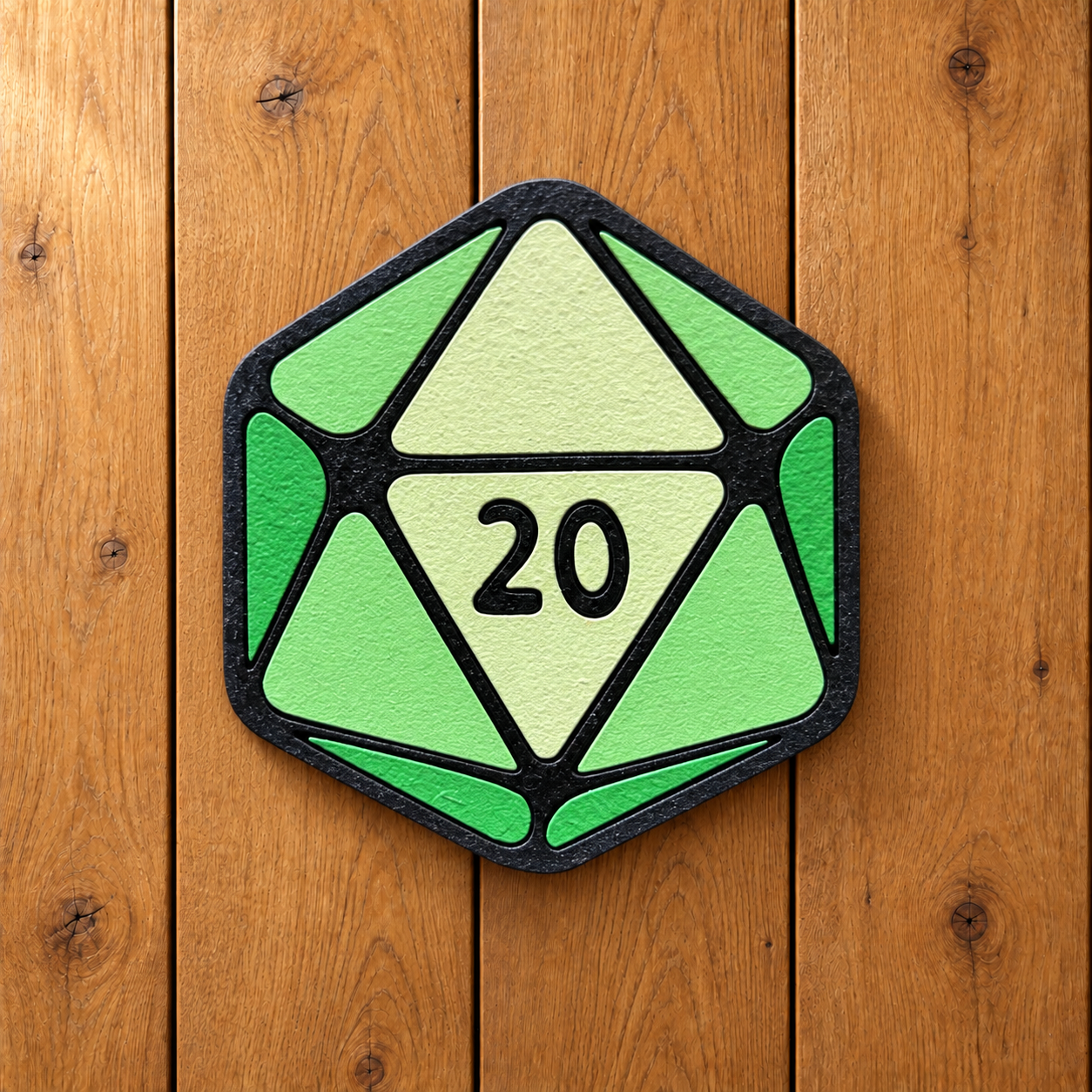 Green D20 magnet on honey oak-5.png
