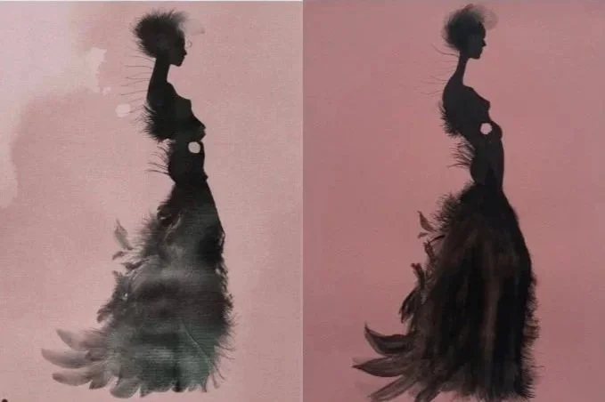 "Feather Diva" by Julia Pelzer (left): My version on the right.