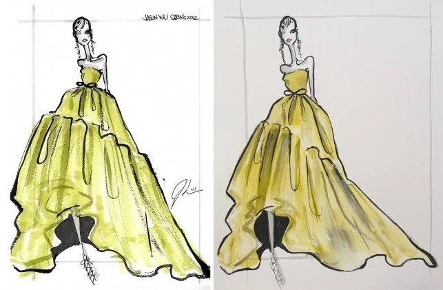 Designer sketch by Jason Wu (left); My version on the right.