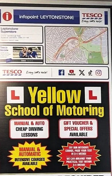 A Yellow school of motoring advert in tesco store leytonstone