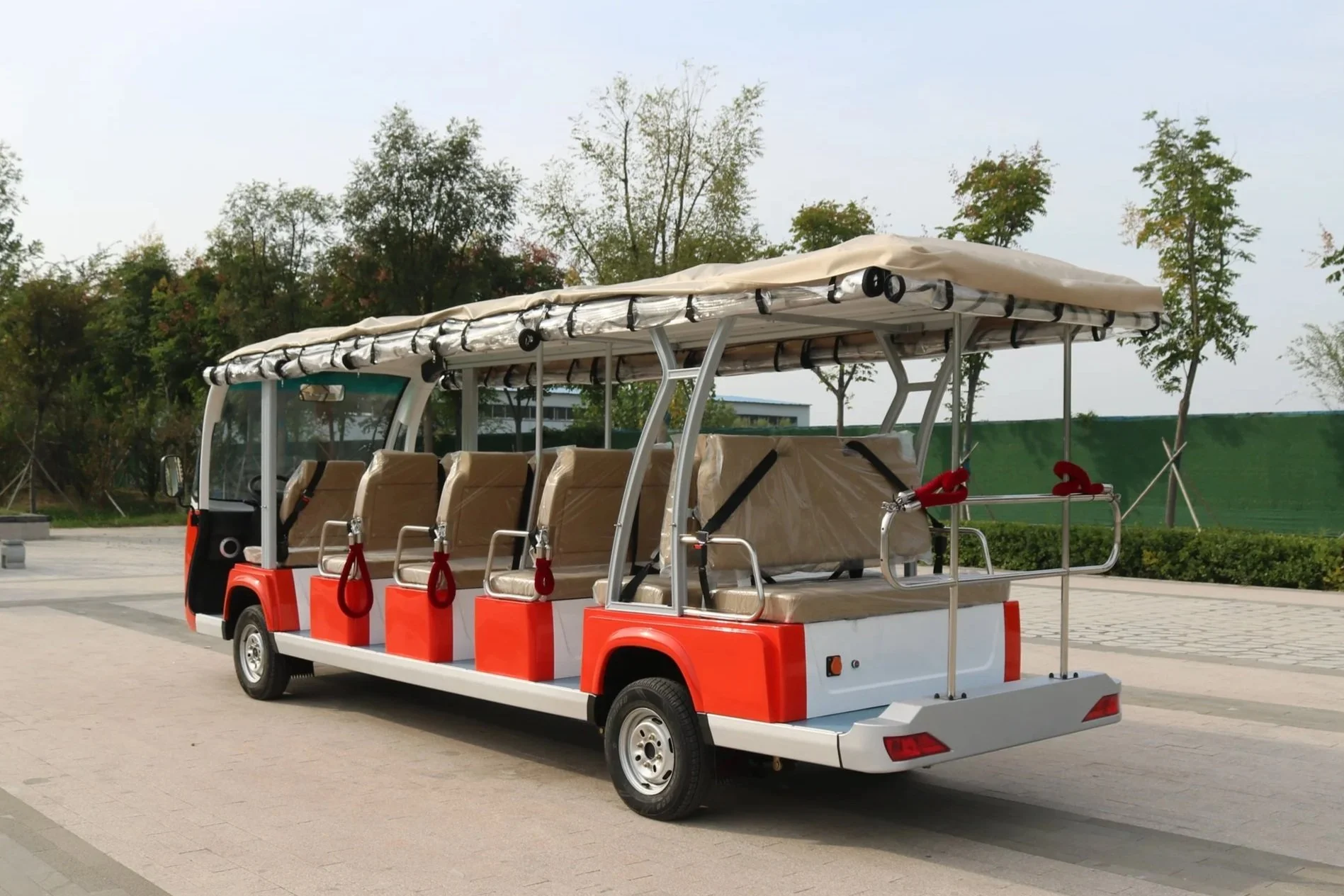closrear view of a 17 passenger low speed vehicle or mini bus