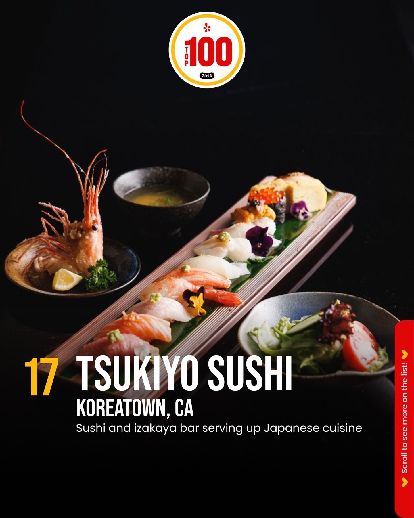 One year of sushi, rolls, sake, and incredible memories! 🥂
We are beyond thrilled to announce that Tsukiyo Sushi has been ranked #17 on @yelpla Top 100 Places to Eat for 2026. From our first day in Koreatown to this moment, your support has been our
