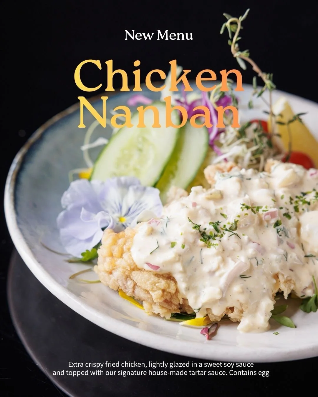 Our Chicken Nanban features perfectly fried chicken draped in a rich, herby tartar sauce &mdash; topped with fresh cucumber and florals for a bite that&lsquo;s as beautiful as it is satisfying. 🍋🌸

📍LA: 3959 Wilshire Bl. #A-11, LA, CA 
(213) 375-7