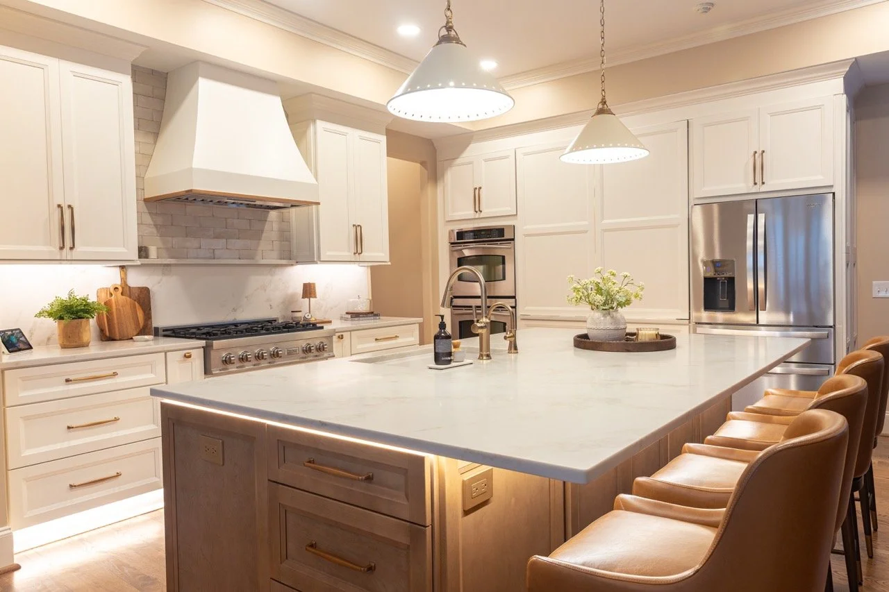 Beautiful kitchen remodel in Atlanta with fresh cabinets and reimagined and light granite countertops