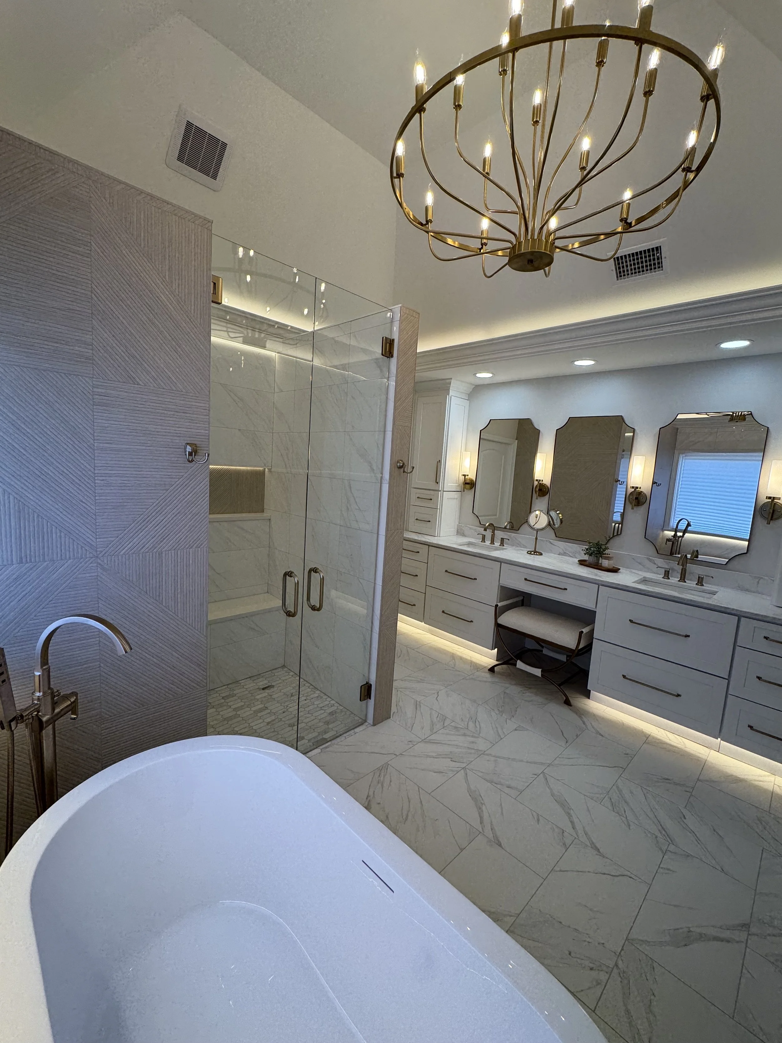Bathroom vanity installation with task lighting and GFCI outlets in Atlanta home