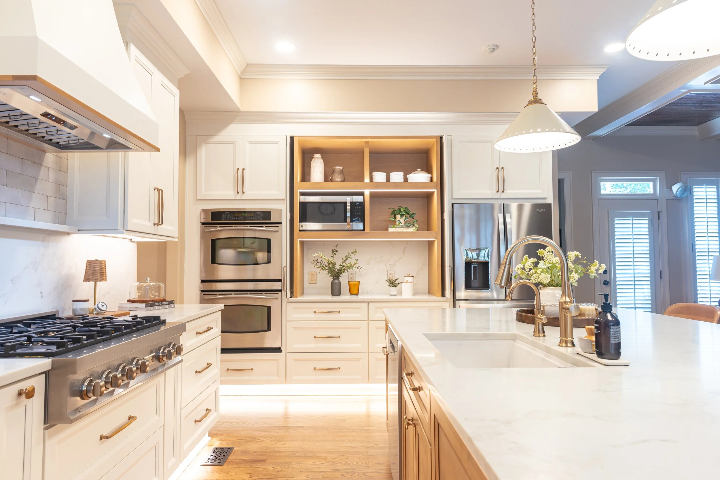 Stunning Atlanta, GA kitchen remodel with white marble countertops and natural wood cabinets