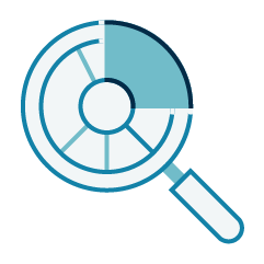 Magnifying glass over a pie chart or diagram