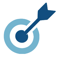 A bullseye target with an arrow hitting the bullseye.