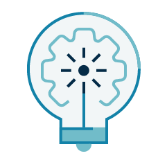 A graphic illustration of a light bulb with a brain inside it, symbolizing ideas or creativity.