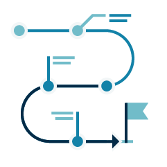 Flowchart diagram with nodes, lines, and a flag icon