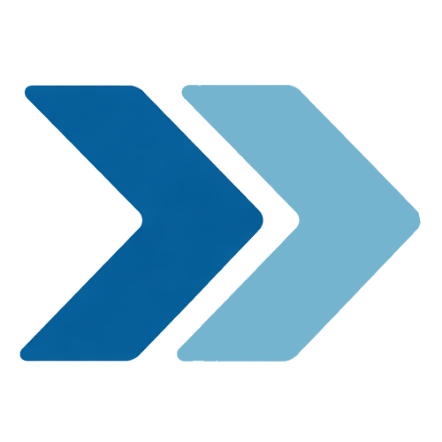 Three stylized right-pointing arrows in shades of blue.