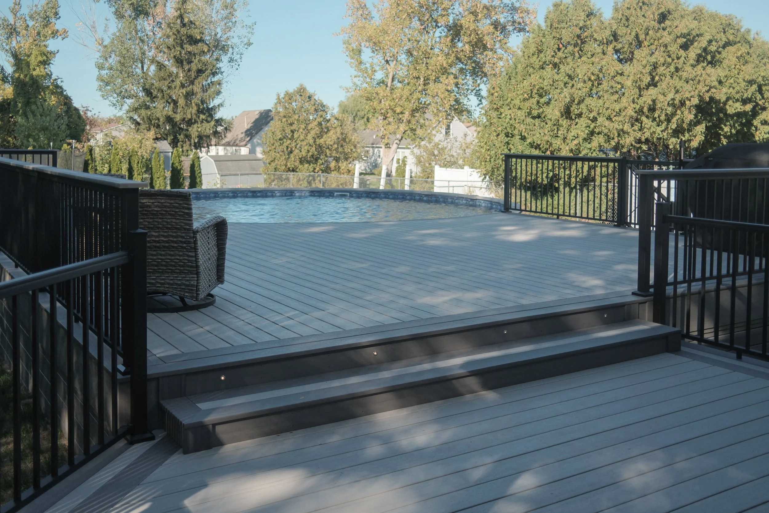 PVC deck with integrated step lighting.