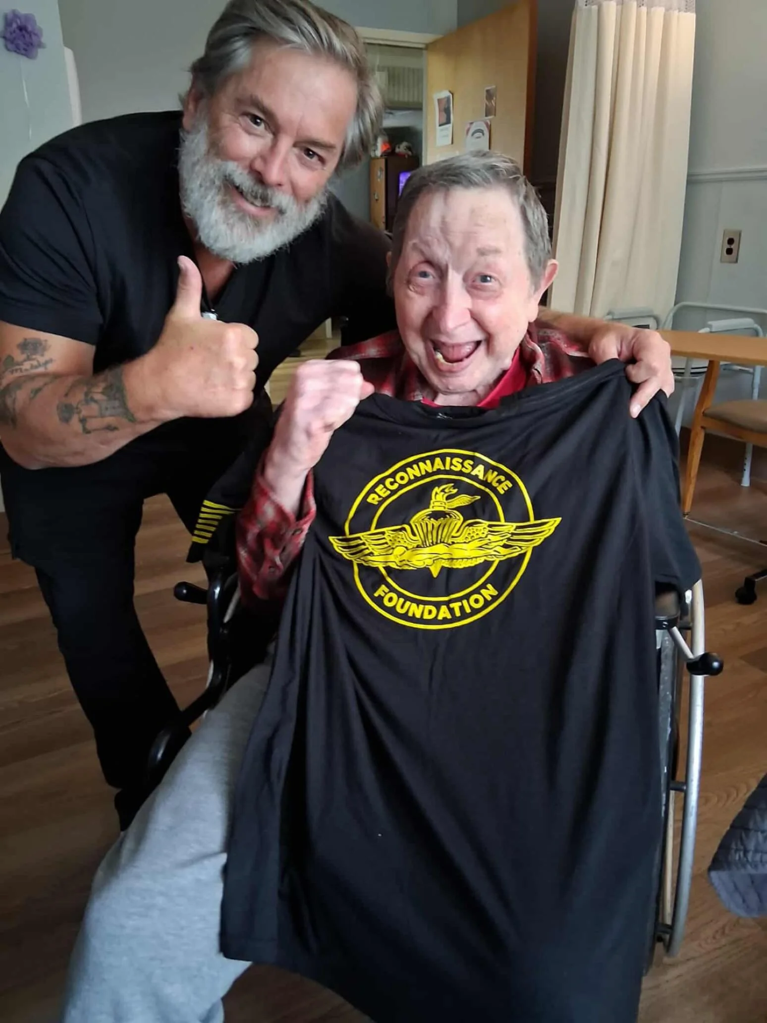 A huge thank you to our brother Marine Bob Nelson for ensuring that our elder teammate Mr. Denis Beck received a Foundation T-shirt to wear proudly at his care home.

Bob reached out and told us that we have a Recon elder who was very proud of his se