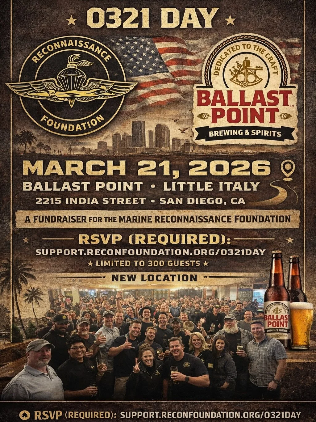 SAVE THE DATE &mdash; MRF 0321 DAY 🇺🇸

📍 NEW LOCATION
Ballast Point Brewing Co. &ndash; Little Italy
2215 India Street
San Diego, CA 92101

📅 March 21, 2026

🔗 RSVP (Required):

https://support.reconfoundation.org/event/0321-day-or-2026-recon-fo