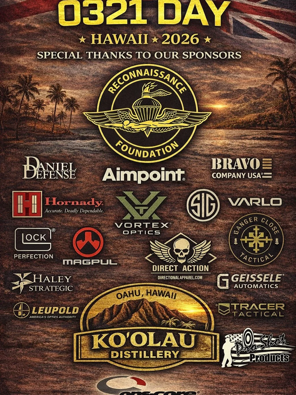 0321 in Hawaii  was a great event with teammates, our families and supporters celebrating brotherhood and community.

Hosted at Ko&rsquo;olau Distillery (Recon owned by teammates Eric Dill and Ian Brooks), this effort directly supported the Marine Re