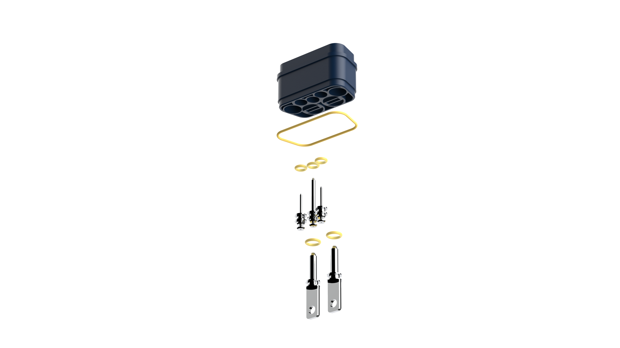 Exploded view illustration of a brake caliper component with various internal parts separated and shown in a vertical alignment.