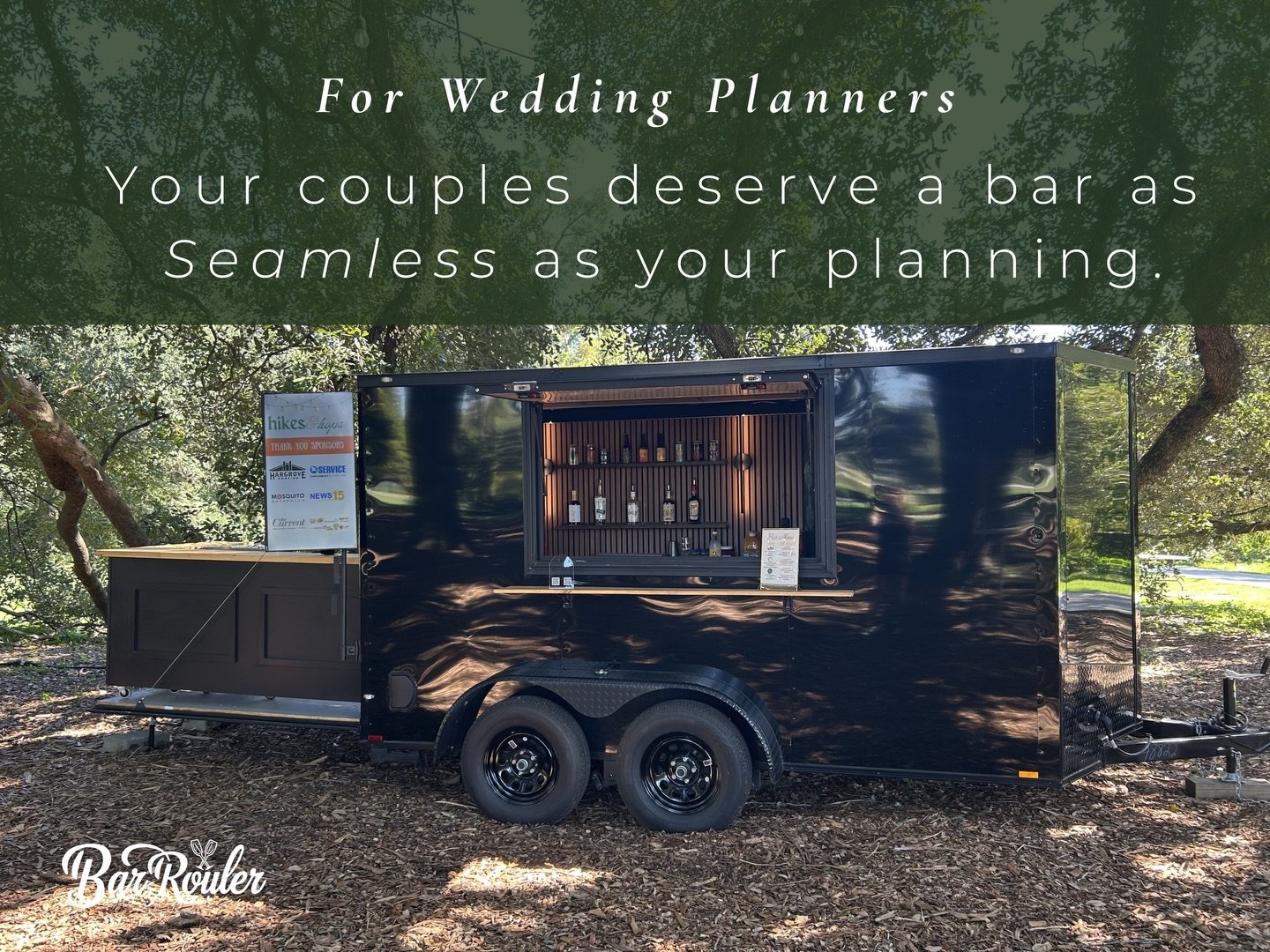 Hey wedding planners, this one&rsquo;s for you 👀 

You&rsquo;re already wrangling photographers, caterers, groomsmen, and that one aunt who keeps changing the seating chart. When you work with us the bar is covered. 🥂 

✔️ fully licensed and insure