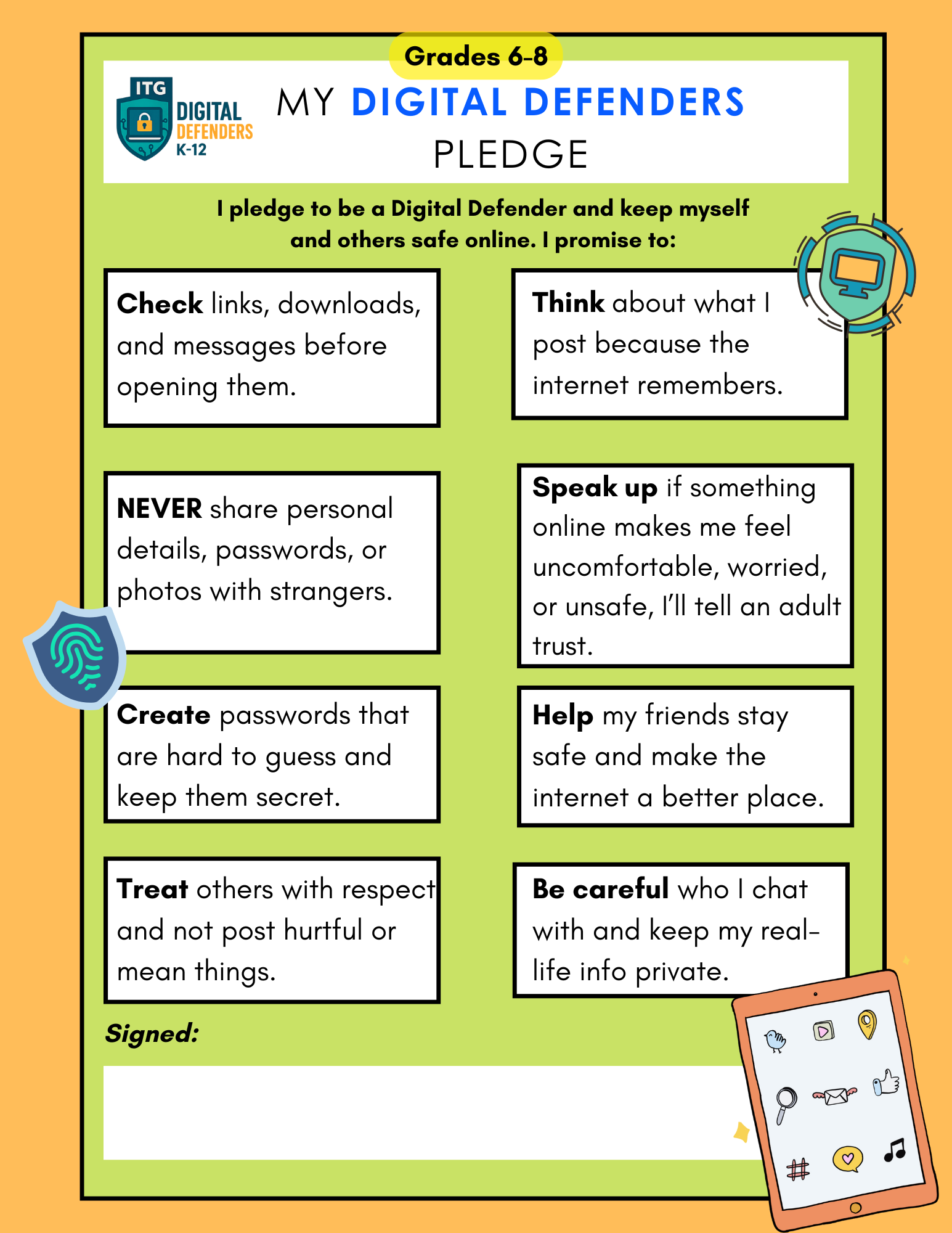 Pledge Using Technology Background Digital Safety Pledge 6-8 — ITG GRC Consulting