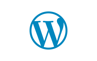 WordPress logo in blue, it is a stylized letter W within a circle.