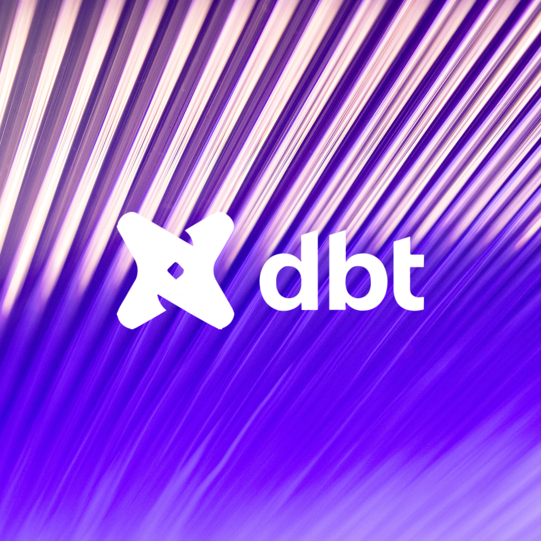 The dbt labs logo in white, featuring a stylized white star-like shape and the letters 'dbt' on a purple background with diagonal light streaks.