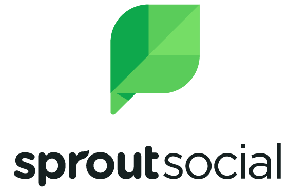 Logo of Sprout Social featuring a stylized green leaf and black text