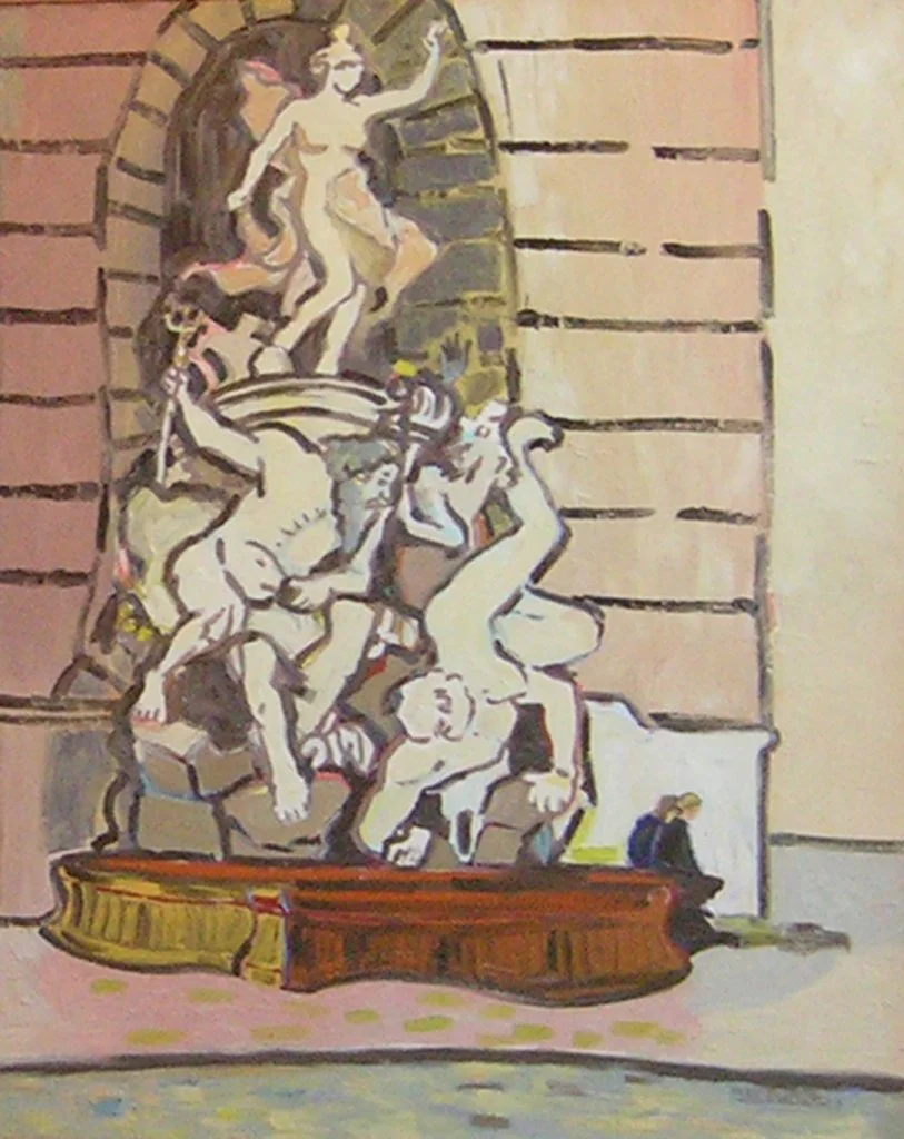  Vienna, Pedestals, and the Slaying of Dragons 
Monuments and Pedestals Series
Oil on Canvas
38” x 48”
1992
— Private Sale from Artist's Collection 2026 —