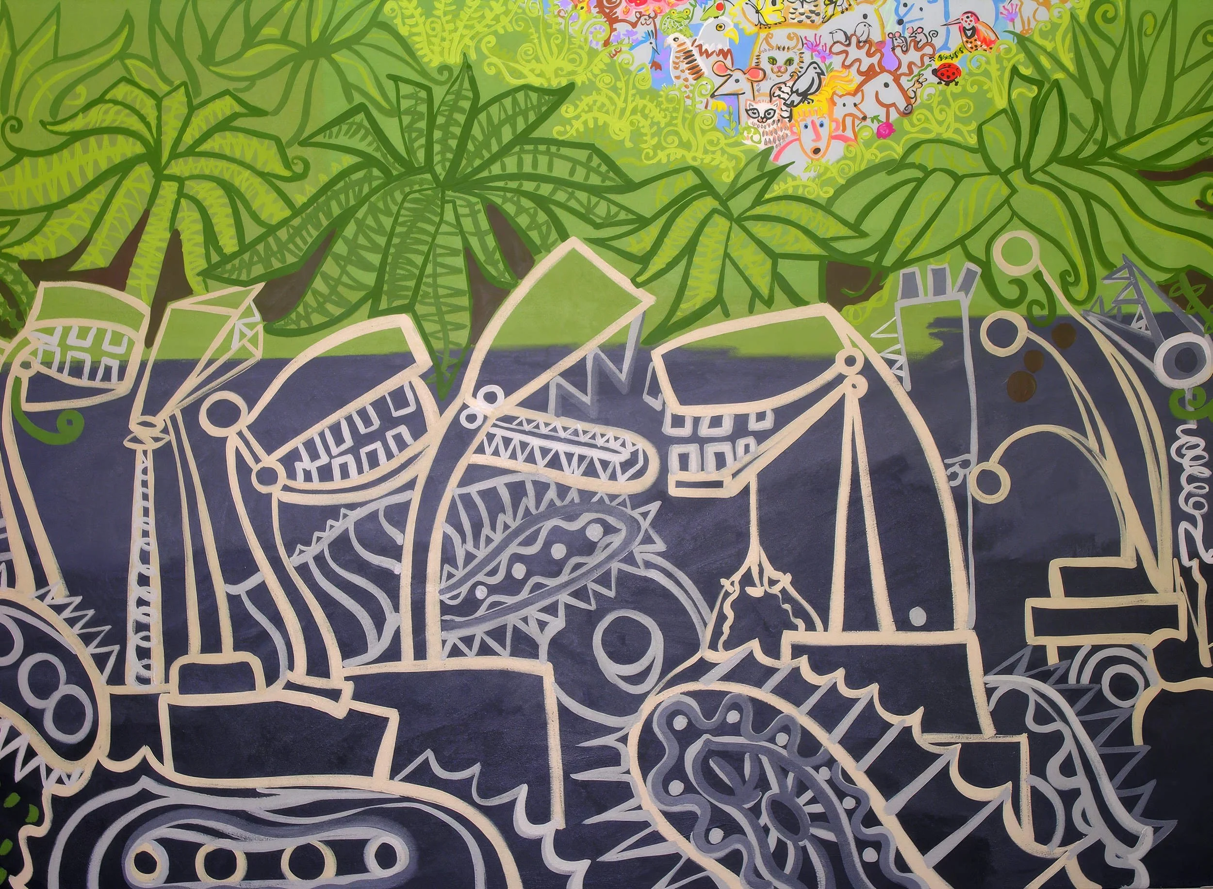 The Fern Family Battles the Monsters
Large Monster Series
Acrylic
58” x 85”
2009
— Available from Artist's Collection —