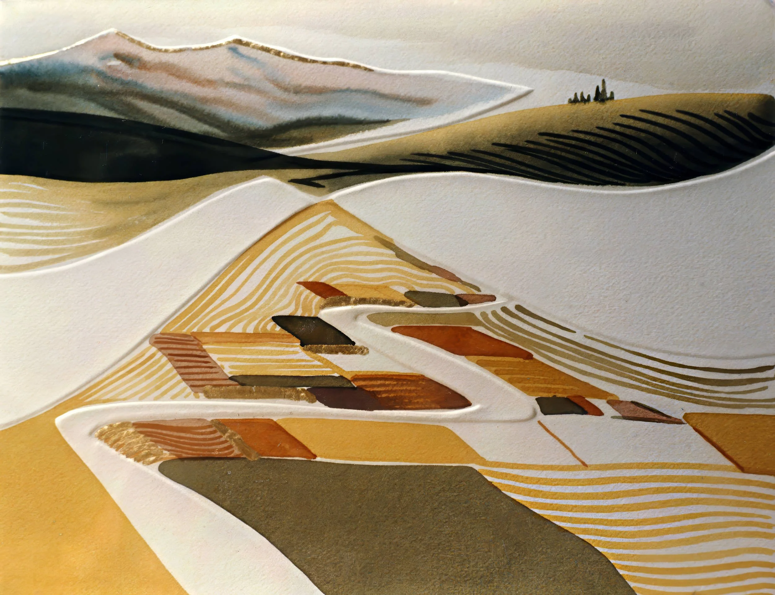 Mountains Becoming Mounds at 30000 Feet
As Seen From Above Series
Watercolour with Embossing and Gold Leaf
18” x 21”
1983
— SOLD —
