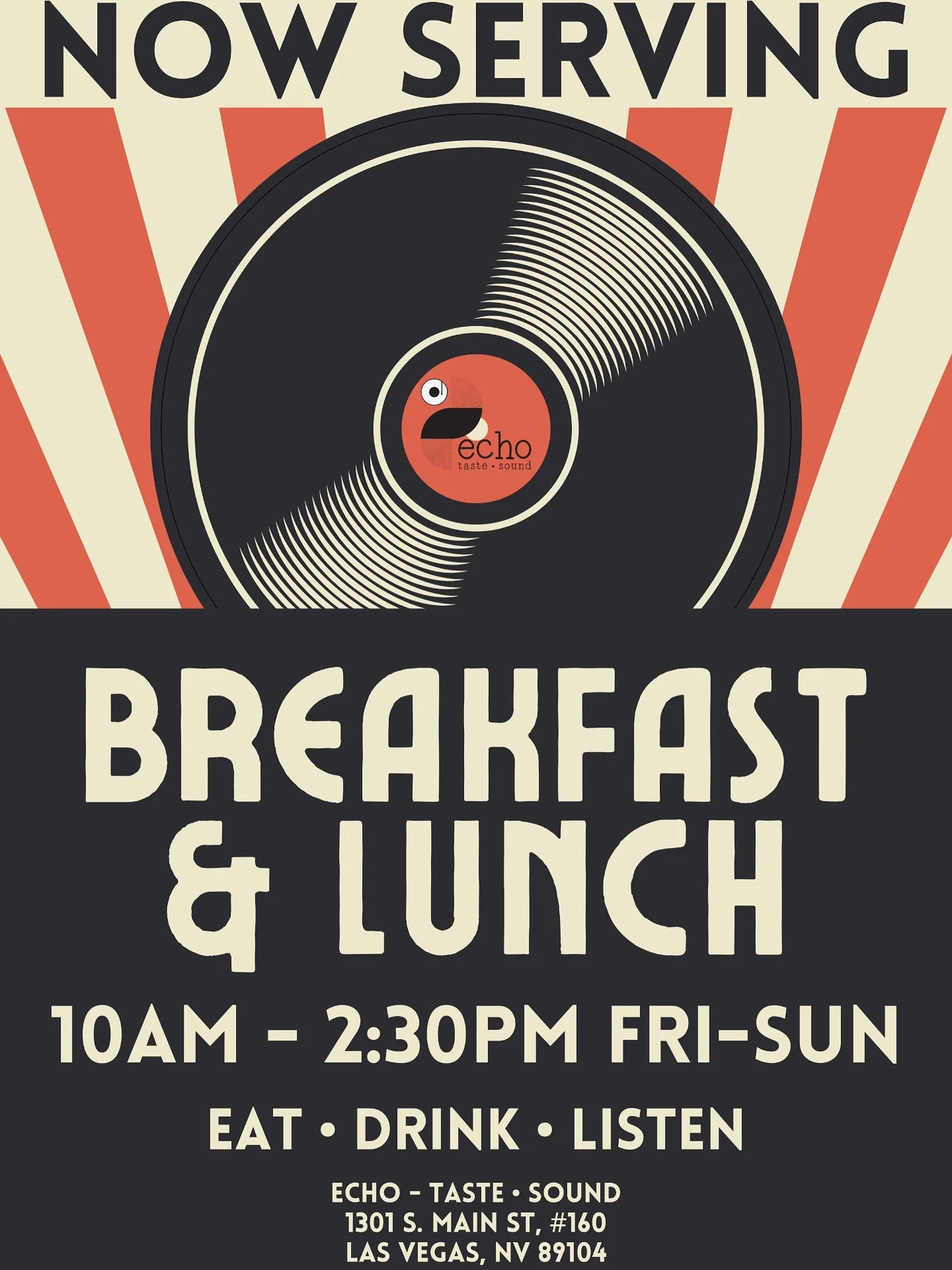 π³Walk-ins welcome however, a reservation guarantees you a seat! 
Want to save your spot? Just visit ECHOTASTESOUND.COM
π If you have any questions or need assistance planning a special event, we’re here for you! Email us at vibe@echotasteso