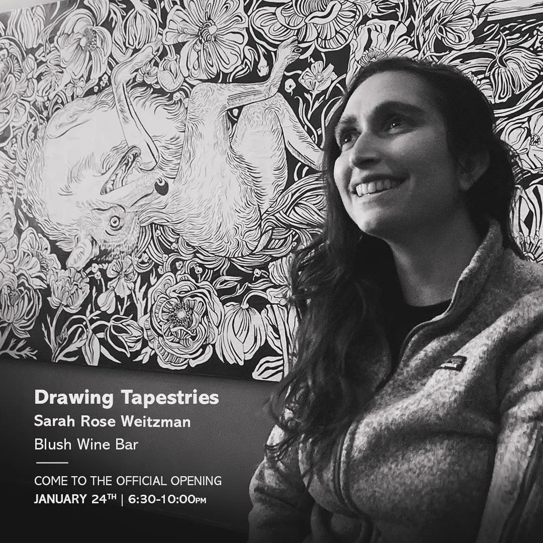 My on-going series &ldquo;Drawing Tapestries&rdquo; will be having an &ldquo;official&rdquo; opening next Wednesday, January 24 from 6:30-10:00pm at Blush Wine Bar, SF. All art is for sale! So, come say hi to me, order some delicious wine and food, a