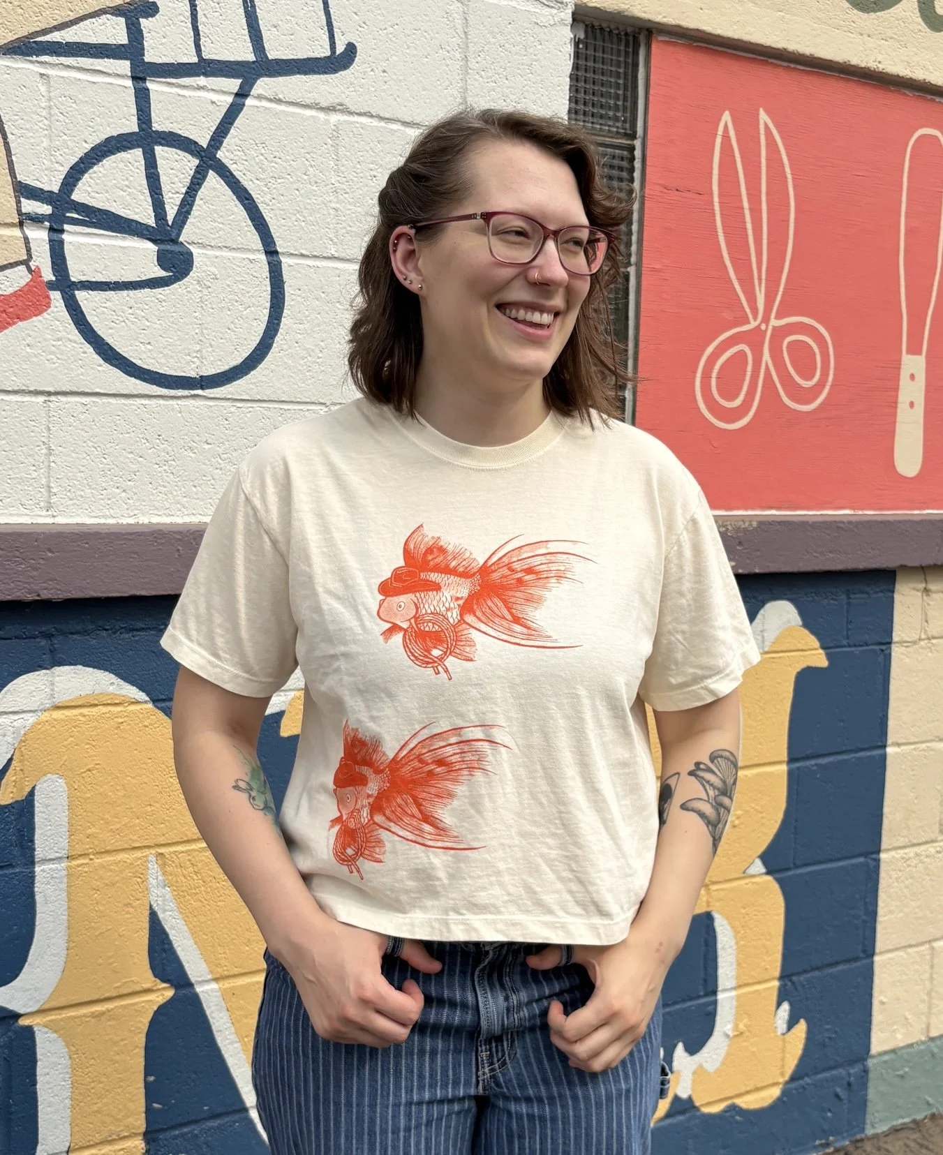 Cowboy Goldfish Cropped T-Shirt (Ivory)