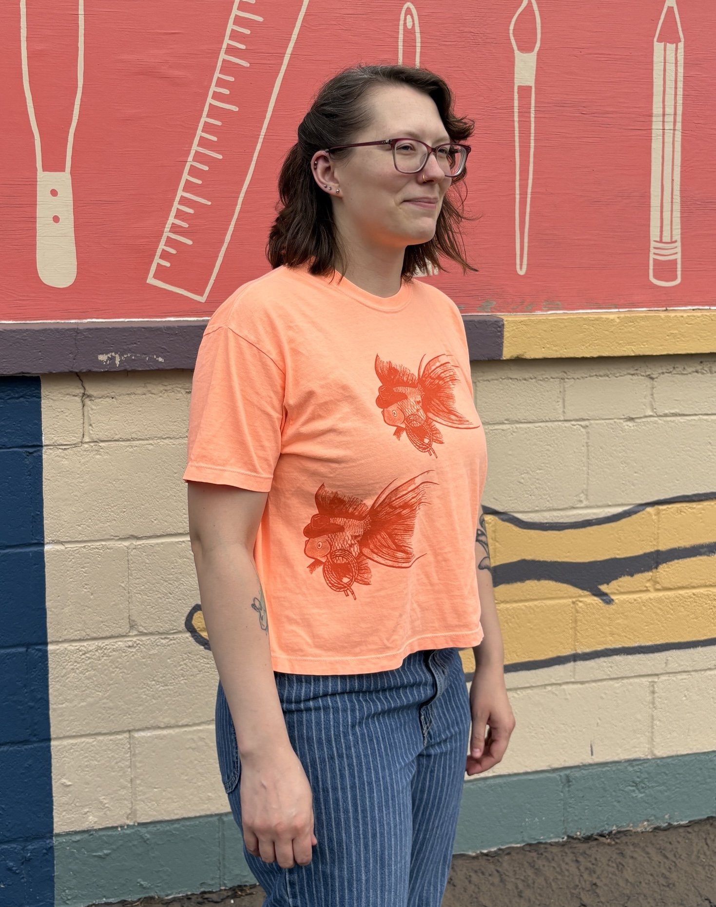 Cowboy Goldfish Cropped T-Shirt (Neon Cantaloupe)