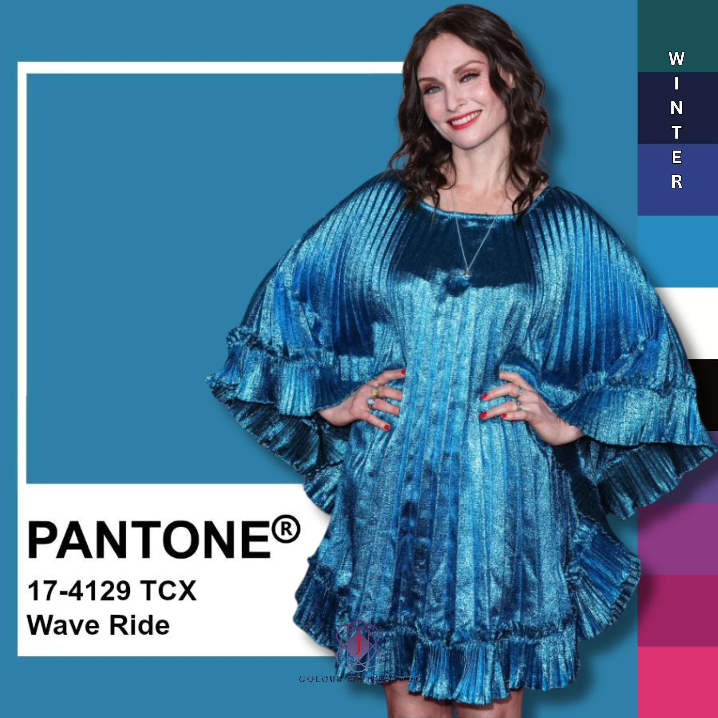 Wave ride is a vibrant shade of cyan. It's a versatile colour that can add a lively and dynamic touch to your outfits. 💙
It looks striking alongside coral, soft peach, and sunny yellow for a lively combination. Light, pastel greens like mint can cr