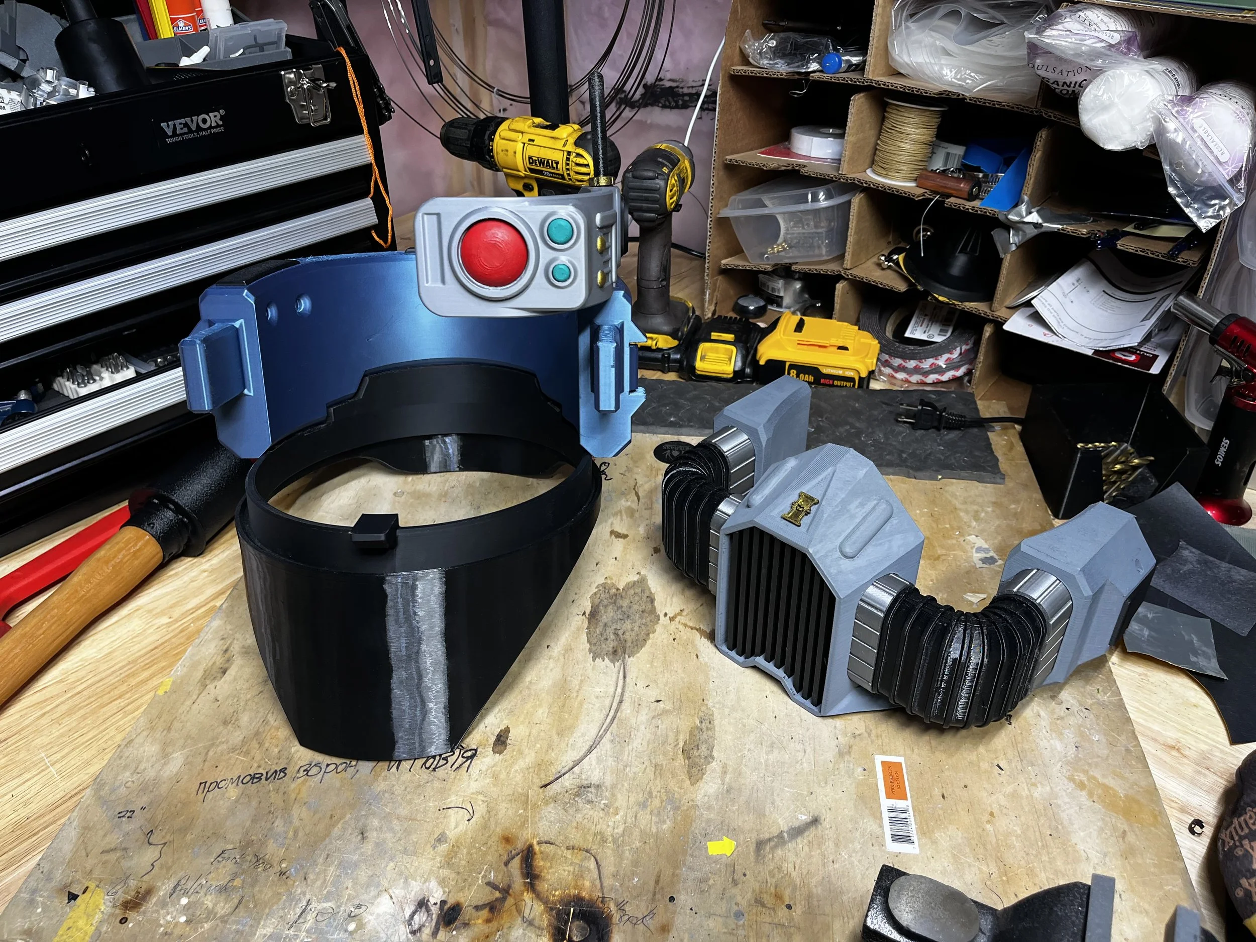 Modular grim dark 40k themed mask assembly with facemask removed