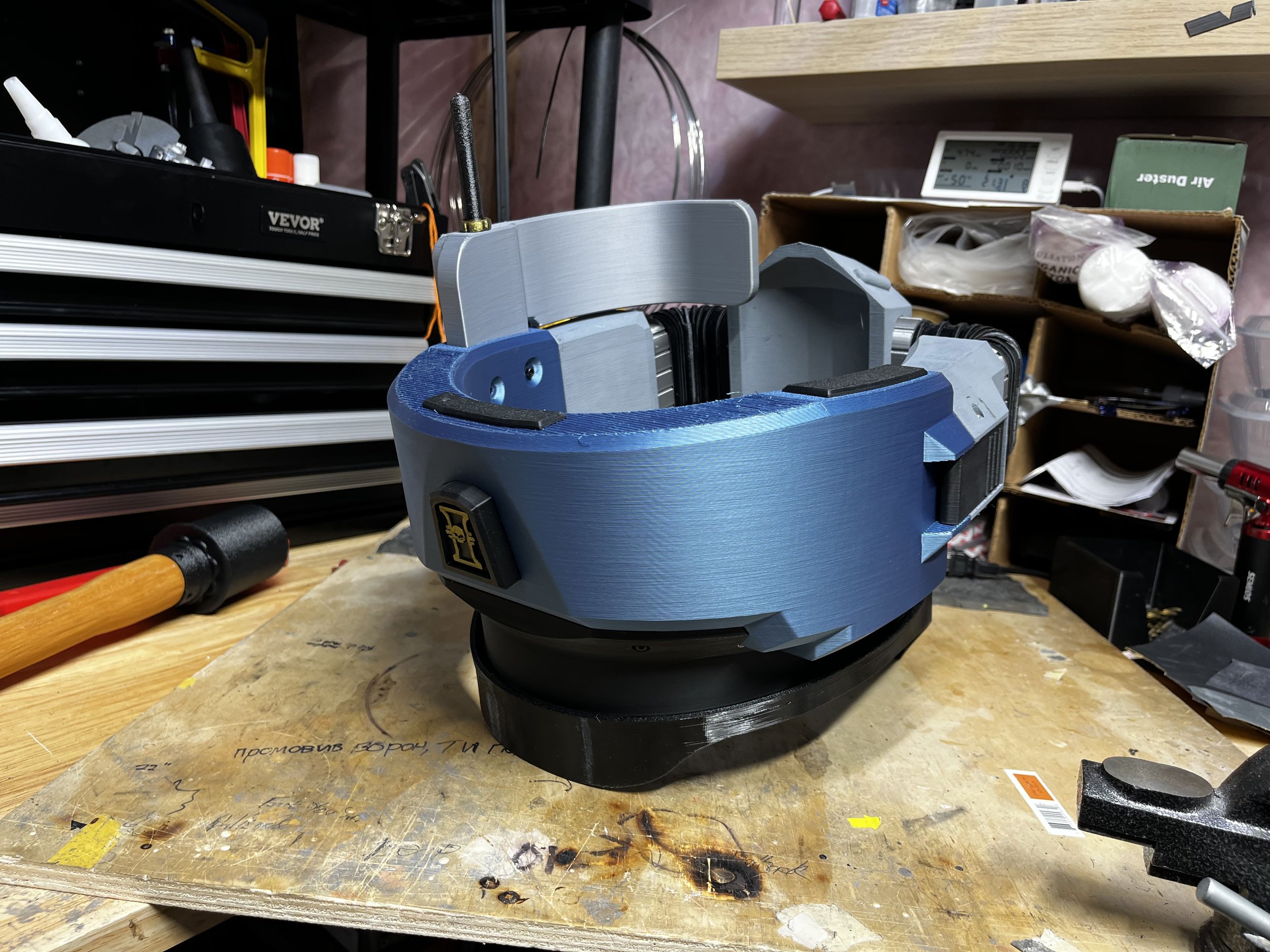 Modular grim dark 40k themed mask assembly from the rear