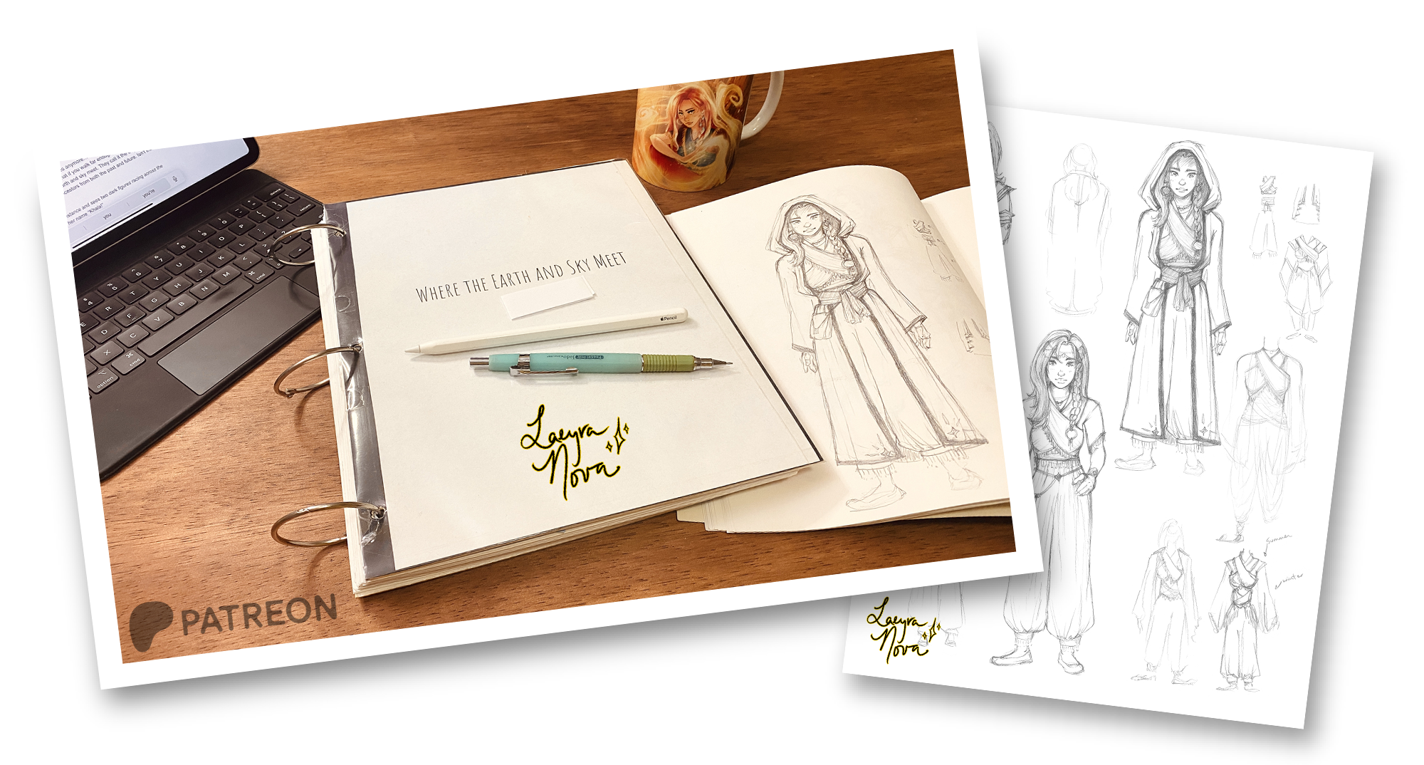 Photo of sketchbook for Patreon subscribers.