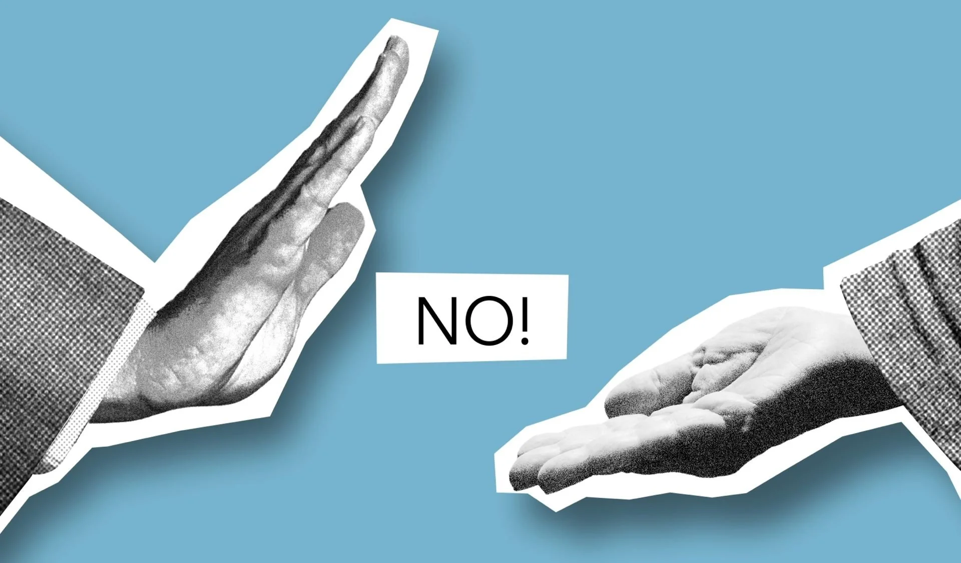 Two hands reaching toward each other with one hand signaling rejection, representing rejection sensitivity