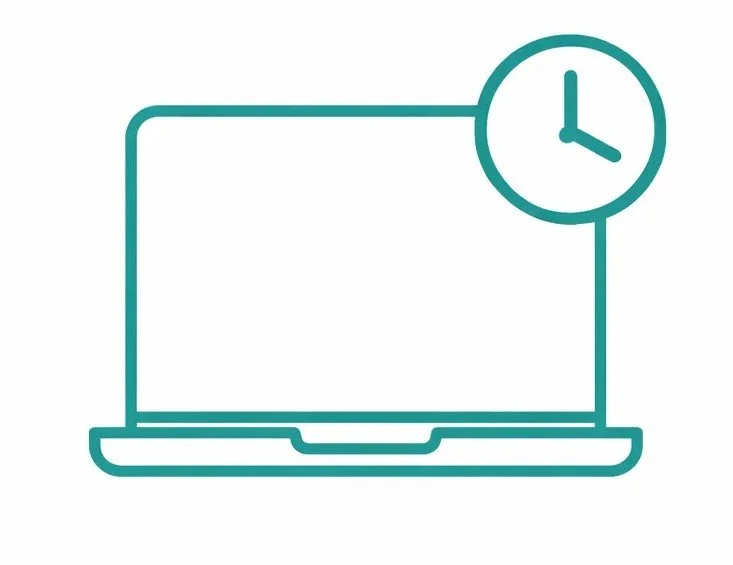Teal icon of a laptop and clock indicating how accessible and flexible therapy is at the mental health clinic